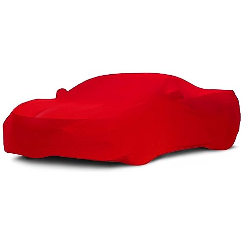 Car Cover Indoor Compatible with Corvette C8 Stingray Z06 Z51 Corvettes 2020-2025 Stretch Satin Dust Proof Protection Ultimate Custom Full Car Cover for Underground Garage Car Show(Red)
