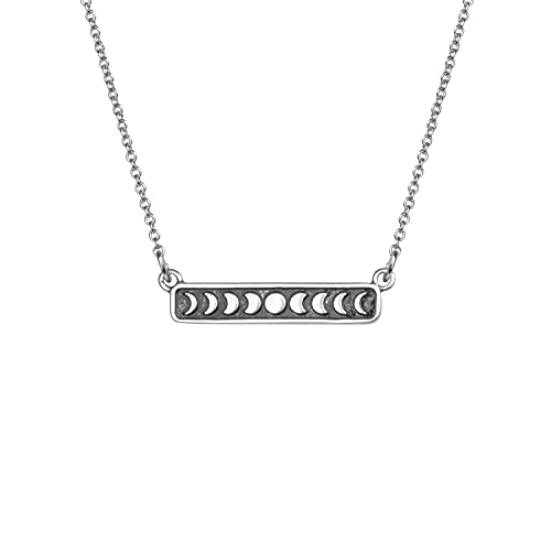 Lauren-Spencer Moon Phase Necklace for Women Silver Plated Moon Necklace Bar Necklaces Moon Pendant Necklace Charm Moon Jewelry Birthday Gifts for Women Girls (Silver Moon Phase Bar Necklace)