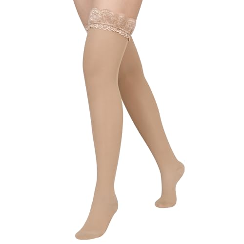 Image of Athbavib Thigh High Sheer Compression Stockings for Women, 15-20 mmHg Closed Toe Compression Socks for Swelling, Soreness