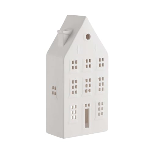 BUTLERS Teelichthaus, Grachtenhaus aus weißem Porzellan Höhe 19cm...