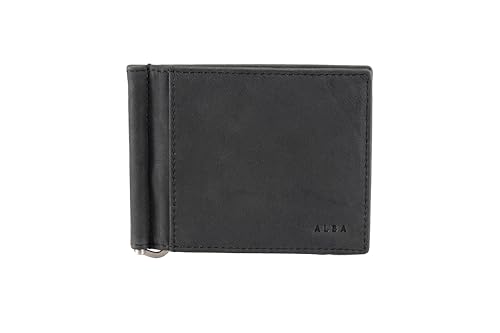 ALBA Hunter Leather Card Case with Money Clip For Men II Handmade II Minimalist II RFID Protected (Black), SMW1006BL2