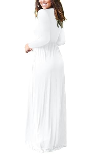 Image of AUSELILY Womens Long Sleeve Maxi Dress Casual Empire Waist with Pockets | Versatile year round long dress for spring, fall, winter, available in floral prints and solids
