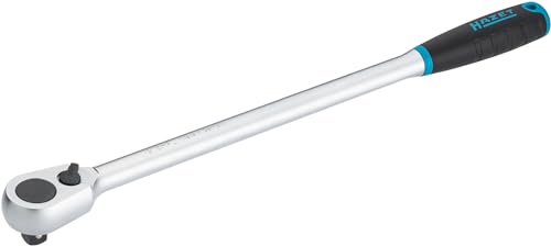 Hazet HiPer 916HPL Fine-Tooth Reversible Ratchet 1/2 Inch Square Extremely Load 1000 Nm Fine-Toothed 90 Teeth 4° Actuation Angle Extra Long 415 mm