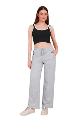 Image of Women's Relaxed Fit Grey Trouser, Straight Fits High Waist Pants with Pockets for Sporty & Casual Look