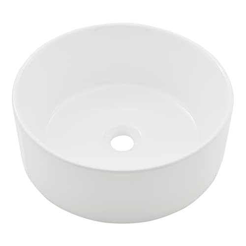 White Round Vessel Sink, BoomHoze 16'x16' Modern Countertop Circle White Porcelain Ceramic Bathroom...