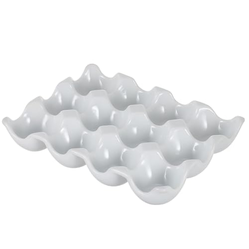 GOOHOCHY Bandeja Cerámica para Huevos con Compartimentos Individualizados Organizador Compacto para Refrigerador Soporte Resistente para Almacenamiento Seguro Cocina Color Blanco Elegante