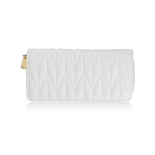 Women Wallet, PU Lightweight Large Capacity Long Wallet, Quilted Ladies Clutch Wallets for Work Gathering Travel (White)