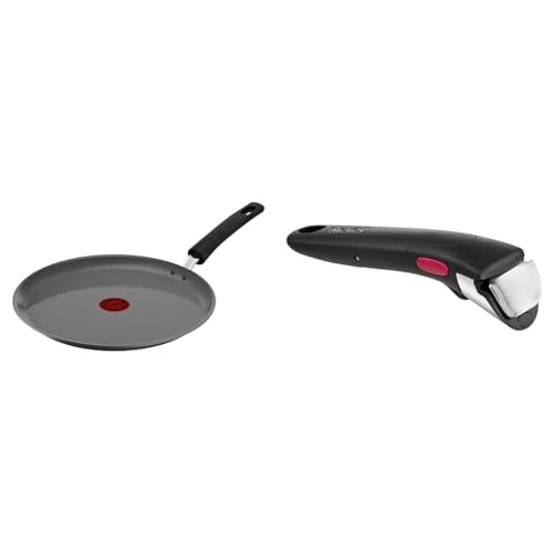 Tefal Poêle à crêpe 28 cm, Crêpière induction, Revêtement céramique, Eco-conçue, Recyclée & Ingenio Poignée amovible noire, Empilable, Verrouillage...