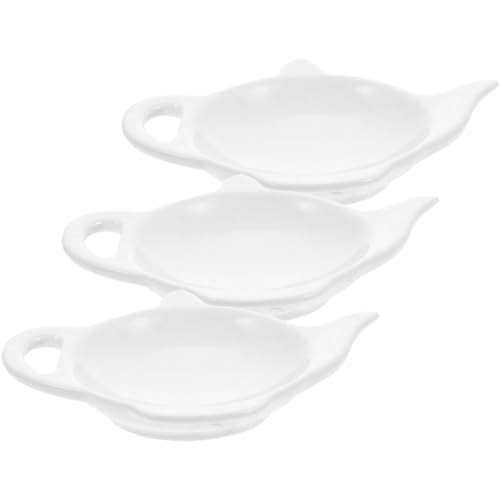 BESPORTBLE Porta Bustine di Tè in Ceramica Bianca Set da 3, Piattini Porta Bustine a Forma di Teiera per Riposo Bustina di Tè, Accessori per Tea Party e Organizzazione Cucina