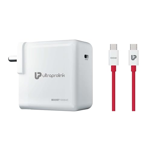 UltraProlink Boost 100SVC|100W SUPERVOOC Type C Charger with Type-C Cable| Compatible with Oneplus,Oppo,Realme,Redmi,Xiaomi|1m USB C-C TPE Cable|Supports Dash, Warp, Vooc, SuperVooc,Dart|UM1346|White