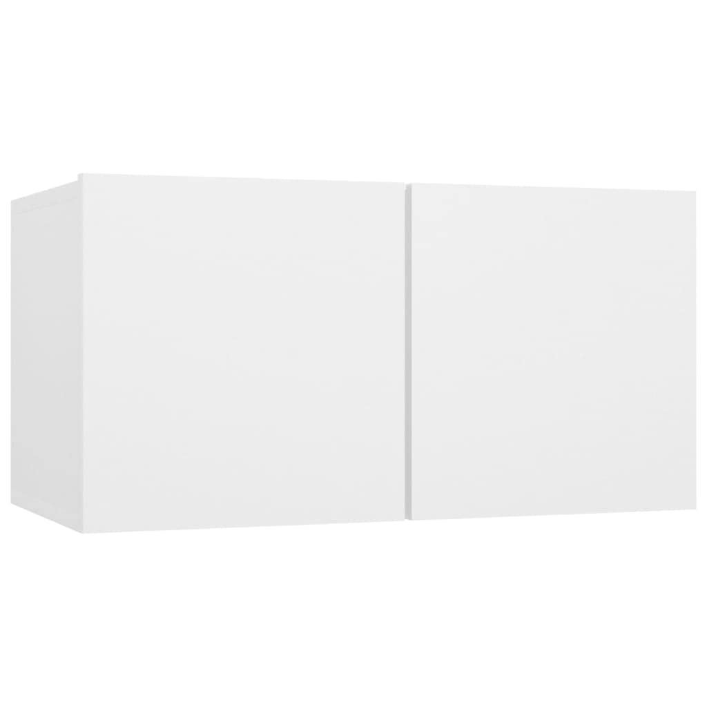 4-TLG. TV-Schrank-Set Weiß, Holzwerkstoff, Hängend, Modernes Media Center für Wohnzimmer, Schlafzimmer, Viel Stauraum