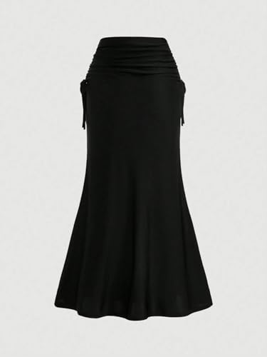 Plain High Waist Drawstring Pleated Long Skirt 2025 Fashion Skirts for Women2