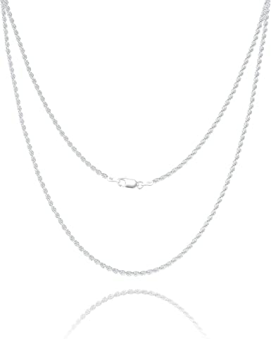 ASDULL 925 Sterling Silver Rope Chain 2mm Necklace for Men Silver Link Chain for Women 16 Inches