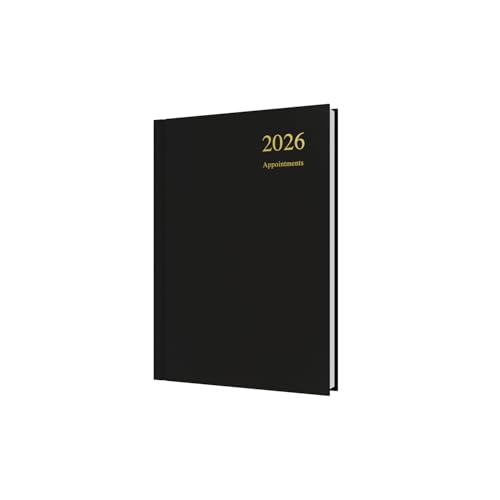 Collins - Essential - 2026 12 Month Calendar Year Planner Day-To-Page with 1/2 Hourly Appointments Diary A5 Hard Cover - Black (ESSA51A.99-26)