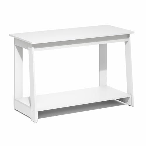 Image of Furinno Beginning TV Stand, 2-Tier Rectangular Entertainment Center with Shelf, TV Console for TV up to 36 Inch, Open Back, for Living Room, Bedroom, White