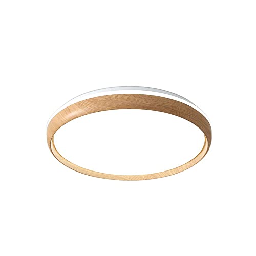 Lustre LED pour salon moderne plafonnier rond mince grain de bois