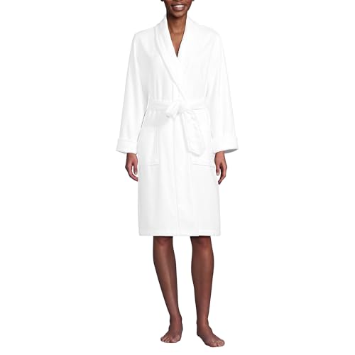 Lands' End Women's Cotton Terry Knee Length Spa Bath Robe Large White