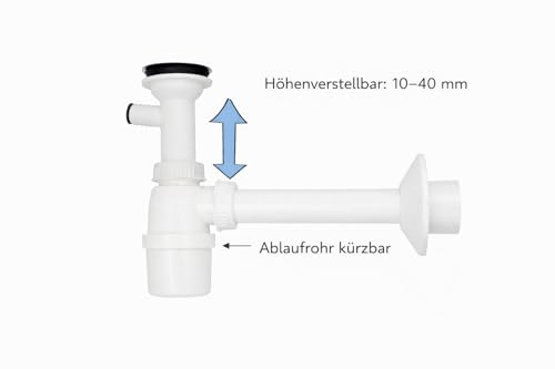 Siphon Kunststoff mit Waschmaschinen o. Geschirrspüler Anschluss Abflussrohr