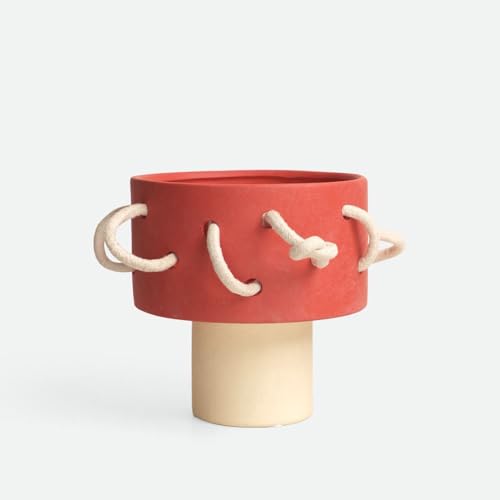 Vase en céramique beige à large ouverture et corde décorative - 6
