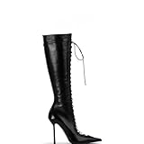 Saint Leia Women's Knee High Boots Pointed Toe Lace Up Stiletto Heel Fashion Elegant Long Boots(Black PU,7.5)
