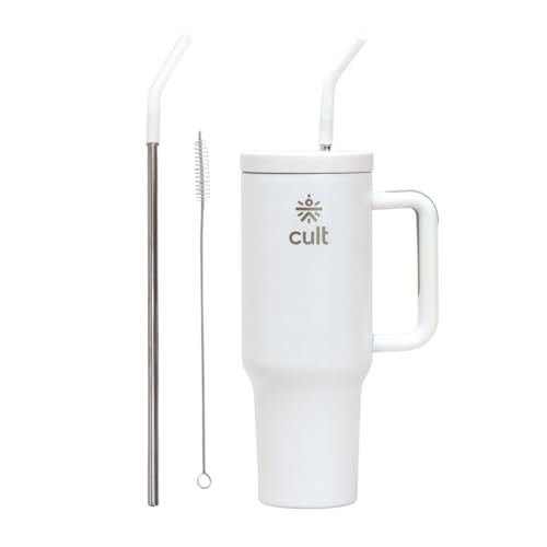 Image of Cult 1200ml Stainless Steel Insulated Tumbler with Handle, Straw & Cleaner Double Wall Vacuum Bottle for Hot & Cold Drinks Leakproof Travel Mug Reusable for Gym, Office & Travel