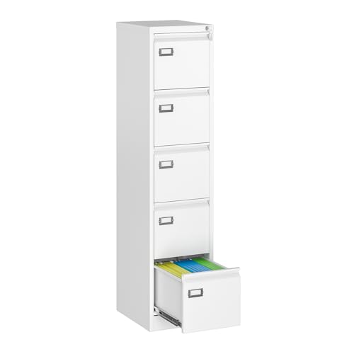 Image of MIIIKO 5 Drawer File Cabinet with Lock, Metal Vertical Filing Cabinets for Home Office,File Folders Storage Cabinet for Letter Legal A4 File Size