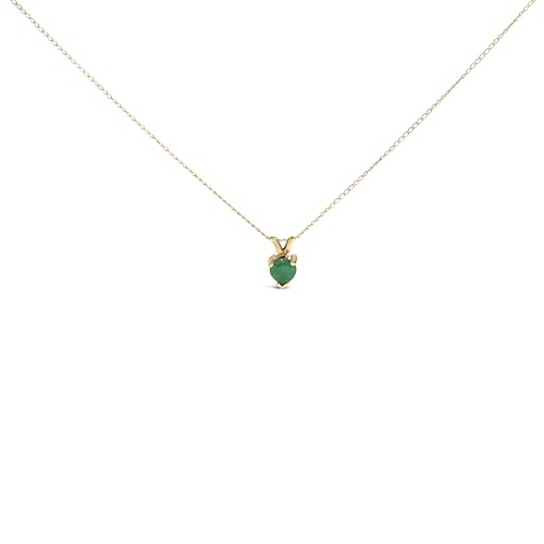 14K Yellow Gold 5X5 MM Heart Shaped Green Emerald Solitaire Pendant Necklace