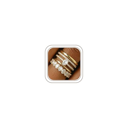 Diamday 5 Pcs Gold Rings for Women 14K Gold Plated Stacking Rings Non Tarnish Cubic Zirconia Thumb Ring Set Knuckle Finger Wedding Bands Statement Engagement Promise Ladies Ring-with Jewellery Box-9