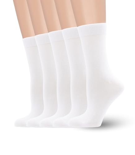 Women's Soft Thin Viscose Bamboo Crew Socks, Fit Stretchy Casual, Business, Dress Calf Sock 5 Pairs