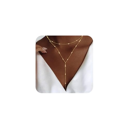 lariat gold necklace for women trendy dainty 14k gold platedsilver layered chain drop necklaces y-shaped necklace jewelry for women gifts