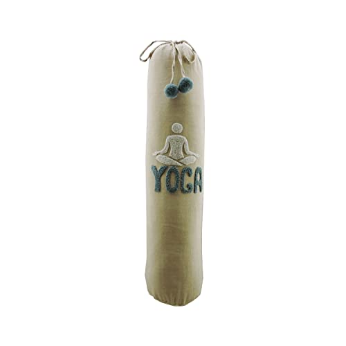Image of inchYOGA inch Embroidered - Durable Cotton Yoga Mat Carry Bag with Carrying Strap - Beige & Multi (74 L x 25 W cm)