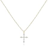 Freeunfet 14K Gold Plated Cross Necklace for Women, Dainty CZ Pendant Necklace with Simple Charm, Cute and Trendy Jewelry for Everyday Wear