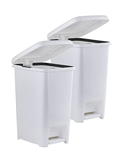 Image of Superio Slim Step On Pedal Plastic Trash Can, Waste Bin for Under Desk, Office, Bedroom, Bathroom, Kitchen (2.5 gal) (White 2 Pack)