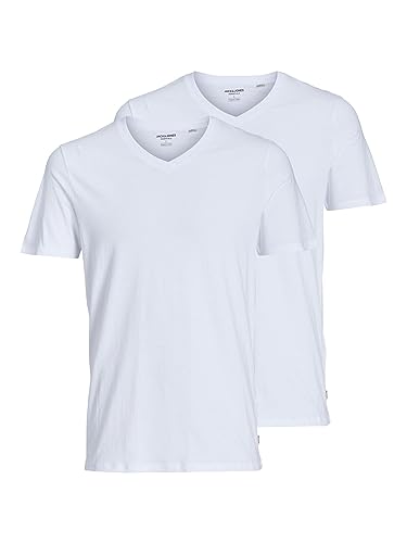 JACK & JONES Men's Jacbasic V-neck Tee Ss 2 Pack T-Shirt, Wh