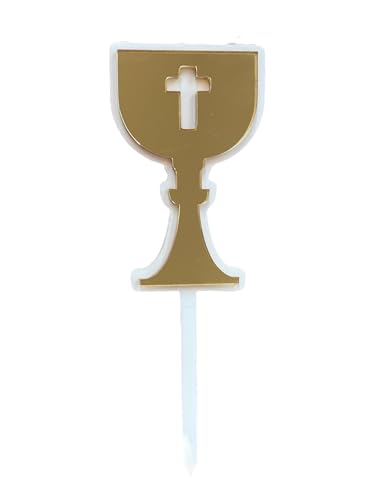 Cake Topper Calice Comunione in Acrilico Oro, Decorazione per Torta con Croce