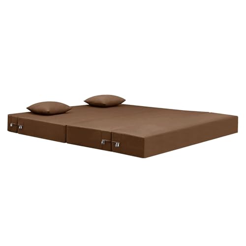 Image of Easy Foldable Two Seater Sofa Cum Bed Jute Fabric - Washable Cover with Two Cushion 4x6 Feet for Home & Office Guest Room Brown Color