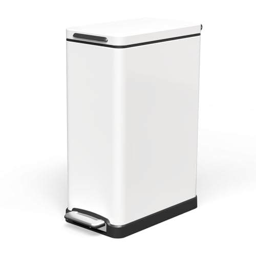Caneca de basura slim 12 gal, acero inoxidable blanco mate