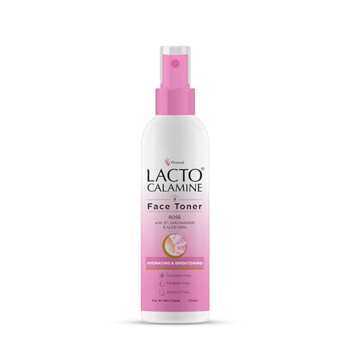 Image of Lacto Calamine Rose Water Toner For Glowing Skin | 120ml | Gulab Jal Face Toner | Rosewater with Aloe Vera & 2% Niacinamide | Cleanses, Hydrates & Moisturises Skin | No Sulphate, Alcohol, & Parabens