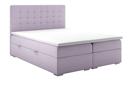 PIASKI Claudia Doppelbett mit Boxspringbett, Kontinentalbett, 140/160/180 cm, Bett mit Stauraum (160 cm x 200 cm, Lila)