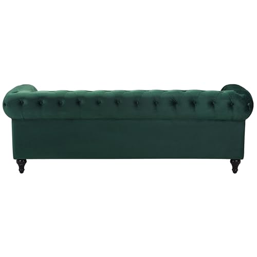 Beliani Klassisches Chesterfield Sofa Samtstoff Polstersofa 3-Sizter grün Chesterfield – Bild 6