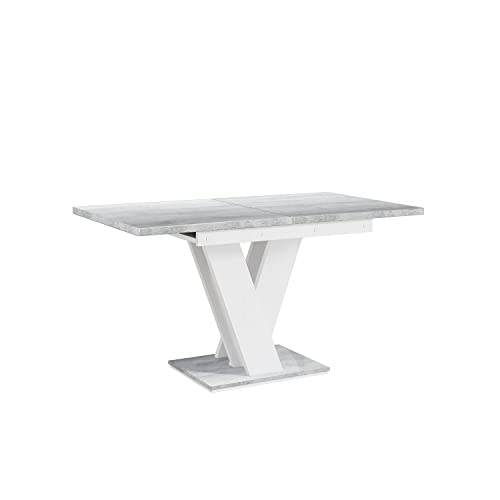 MEBLINI Esstisch Ausziehbar - Esszimmertisch Modern - Küchentisch - Säulentisch - Ausziehtisch - Dining Table - Esszimmertische - 120-160x80x75cm - MASIV - Weiß Matt/Betonoptik MEBLINI Esstisch Ausziehbar - Esszimmertisch Modern - Küchentisch - Säulentisch - Ausziehtisch - Dining Table - Esszimmertische - 120-160x80x75cm - MASIV - Weiß Matt/Betonoptik