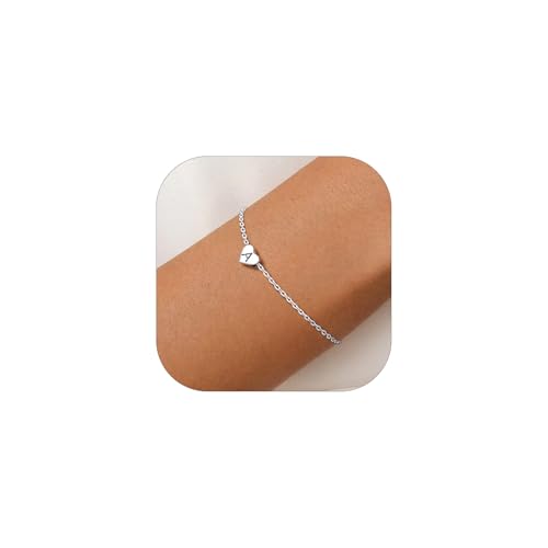 Silvora Pulsera Mujer Plata Corazón Pulsera con Inicial A Plata de Ley 925 con...