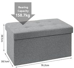 BRIAN & DANY Folding Linen Storage Boxes Footstool Ottoman, Foot Rest Stool, Foldable Seat Bench Footrest - Gray, 76 x 38 x 38 cm