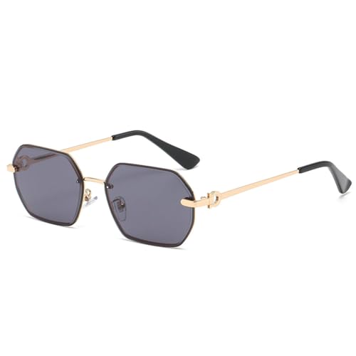 Lunettes de soleil rétro polygone en métal verres carrés noirs géométriques