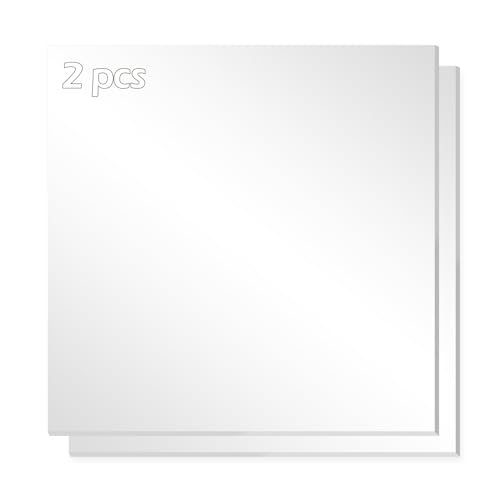 Image of Silver Mirror Acrylic Sheets, 2 Pack 12 inch x 12 inch Square Acrylic Sheets 1 /8 inch Thick (3mm) Rigid Tinted Silver Mirror Plastic Sheets for Cutting, Laser Cutting and Engraving