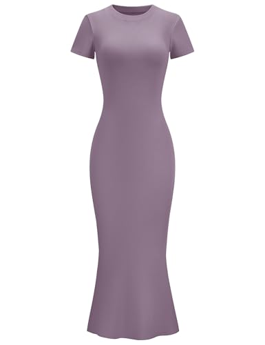 Image of LOMON Women Fishtail Hem Ribbed Maxi Dresses Summer Casual Stylish Y2k Sexy Fitted Lady Elegant Cotton Soft Lounge Dress