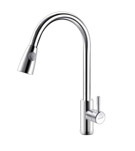 Klabb Stainless Steel Faucet Single Handle High Brushed Nickel Pull Out Kitchen Faucet,Single Level Stainless Steel Kitchen Sink Faucets with Pull Down Sprayer