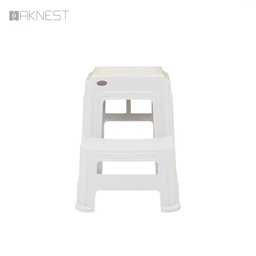 Image of Oaknest Supreme Multipurpose Plastic 2-Step Stool for Kids & Adults - Anti-Slip Lightweight Stepping Stool for Kitchen, Bathroom & Home - White, 1 Piece