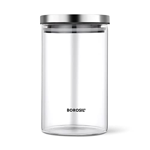 Borosil Classic Jar with Steel Lid, Clear, 900 ml, BCLJR960900, 1 Piece
