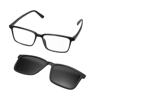 2-in-1 Magnetic Clip-On Glasses, Lightweight Frame, Polarized Sun Clip with UV400 Protection, Black